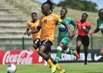 BARBRA BANDA of Zambia scores her 2nd goal during the COSAFA Woman's Championship 2020 game between Zambia and Lesotho at Issac Wolfson Stadium in Port Elizabeth on 4 November 2020 © Deryck Foster/BackpagePix