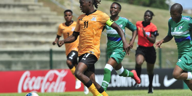 BARBRA BANDA of Zambia scores her 2nd goal during the COSAFA Woman's Championship 2020 game between Zambia and Lesotho at Issac Wolfson Stadium in Port Elizabeth on 4 November 2020 © Deryck Foster/BackpagePix